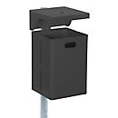 Poubelle murale carrée avec toit et cendrier intégré, 40 litres, l. 310 x H 440 mm, époxy, anthracite (RAL 7016)