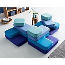 Poufs modulables carrés TAPA, avec mécanisme pivotant, l. 900 x P 900 x H 620 mm, révêtement de laine vierge, bleu/bleu, set de 4 pièces