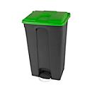 Probbax pedaalemmer, inhoud 90 l, met wielen en deksel, L 500 x B 412 x H 820 mm, kunststof, groen-donkergrijs