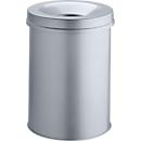 Prullenbak SAFE, zelfblussend,15 liter, Ø 260 x H 357 mm, zilver metallic