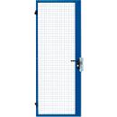Puerta batiente de una hoja, para sistema de paredes separadoras, bisagra de puerta derecha/izquierda, An 850 x Al 2070 mm, con cerradura de embutir, azul