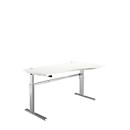 Pupitre estándar, regulable eléctricamente en altura, forma libre, fijación a la derecha, pie en C, An 1800 x Pr 1000/800 x Al 725-1185 mm, aluminio blanco/blanco