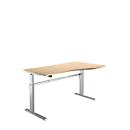 Pupitre estándar, regulable eléctricamente en altura, forma libre, fijación a la derecha, pie en C, An 1800 x Pr 1000/800 x Al 725-1185 mm, arce/aluminio blanco
