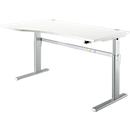 Pupitre estándar, regulable eléctricamente en altura, forma libre, fijación a la izquierda, pie en C, An 1800 x Pr 1000/800 x Al 725-1185 mm, aluminio blanco/blanco