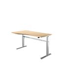 Pupitre estándar, regulable eléctricamente en altura, forma libre, fijación a la izquierda, pie en C, An 1800 x Pr 1000/800 x Al 725-1185 mm, arce/aluminio blanco