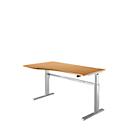 Pupitre estándar, regulable eléctricamente en altura, forma libre, fijación a la izquierda, pie en C, An 1800 x Pr 1000/800 x Al 725-1185 mm, haya/aluminio blanco