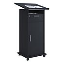 Pupitre Melta, mobile, réglable en hauteur/inclinable, 1 compartiment ouvert, 1 tiroir verrouillable, 2 compartiments avec porte, L 600 x P 500 x H 1090-1200 mm, bois, noir
