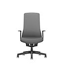 PUREis3 Interstuhl office chair, fixed armrests, automatic 3D synchronous mechanism, curved seat, upholstered back, iron grey/black