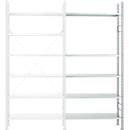 R 3000 clip-on shelving, complete shelving unit 5.155 m, 1 base unit and 4 add-on units incl. 25 shelves, lacquered, H 2278 x W 5155 x D 400 mm