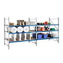 Racking system WR 600, base module, galvanised cross beam, with 4 levels, 3000 x 1500 x 1050 mm