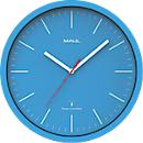 Radiogestuurde wandklok Maul MAULjump, rond, voor binnengebruik, minuten- &amp; uureenheid, ∅ 305 mm, kunststof &amp; mineraalglas, lichtblauw-wit, incl. batterij
