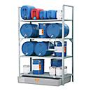 Rallonge pour support de fûts CEMO type 540 avec cuve en acier SW2, acier galvanisé, pour fûts de 6x 60 l, L 1320 x P 800 x H 2000 mm