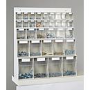 Rangement mural multi-compartiments pour petits objets MultiStore, 33 boîtes de rangement, volume 76 l, L 600 x P 185 x H 684 mm, panneau de bois et polystyrène