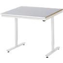 Rau Arbeitstisch Adlatus, elektrisch höhenverstellbar, 25 mm MDF-Platte, Stahlblechbelag, 150 kg, B 1000 x T 1000 x H 720-1120 mm, silber/lichtgrau