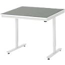 Rau Arbeitstisch Adlatus, elektrisch höhenverstellbar, 25 mm Spanplatte, Linoleumbelag, 150 kg, B 1000 x T 1000 x H 720-1120 mm, hellgrau/lichtgrau