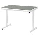 Rau Arbeitstisch Adlatus, elektrisch höhenverstellbar, 25 mm Spanplatte, Linoleumbelag, 150 kg, B 1250 x T 800 x H 720-1120 mm, hellgrau/lichtgrau