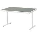 Rau Arbeitstisch Adlatus, elektrisch höhenverstellbar, 25 mm Spanplatte, Linoleumbelag, 150 kg, B 1500 x T 1000 x H 720-1120 mm, hellgrau/lichtgrau