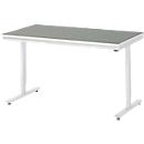 Rau Arbeitstisch Adlatus, elektrisch höhenverstellbar, 25 mm Spanplatte, Linoleumbelag, 150 kg, B 1500 x T 800 x H 720-1120 mm, hellgrau/lichtgrau