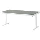 Rau Arbeitstisch Adlatus, elektrisch höhenverstellbar, 25 mm Spanplatte, Linoleumbelag, 150 kg, B 2000 x T 1000 x H 720-1120 mm, hellgrau/lichtgrau