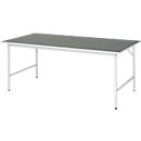 Rau Arbeitstisch Jerry, manuell höhenverstellbar, 25 mm Spanplatte mit Linoleumbelag, bis 300 kg, B 2000 x T 1000 x H 800-850 mm, hellgrau/lichtgrau