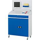 Rau-computerkast 61, verrijdbaar, afzonderlijk te gebruiken toetsenbord-/vleugeldeurvak, tot 200 kg, B 1100 x D 520 x H 1895 mm, plaatstaal, lichtgrijs/geniaanblauw