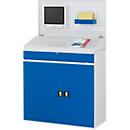 Rau Computerschrank 61, stationär, separat nutzbares Tastatur-/Flügeltürfach, bis 200 kg, B 1100 x T 520 x H 1770 mm, Stahlblech, lichtgrau/enzianblau
