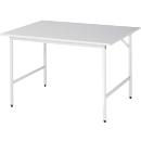 Rau ESD-werktafel Jerry, handmatig in hoogte verstelbaar, 28 mm spaanplaat met melamine coating, tot 300 kg, B 1250 x D 1000 x H 800-850 mm, lichtgrijs