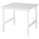Rau ESD-werktafel Tom, handmatig in hoogte verstelbaar, 28 mm spaanplaat met melamine coating, tot 500 kg, B 1000 x D 1000 x H 760-1080 mm, lichtgrijs