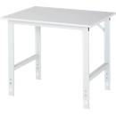 Rau ESD-werktafel Tom, handmatig in hoogte verstelbaar, 28 mm spaanplaat met melamine coating, tot 500 kg, B 1000 x D 800 x H 760-1080 mm, lichtgrijs