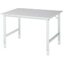 Rau ESD-werktafel Tom, handmatig in hoogte verstelbaar, 28 mm spaanplaat met melamine coating, tot 500 kg, B 1250 x D 1000 x H 760-1080 mm, lichtgrijs