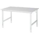 Rau ESD-werktafel Tom, handmatig in hoogte verstelbaar, 28 mm spaanplaat met melamine coating, tot 500 kg, B 1500 x D 1000 x H 760-1080 mm, lichtgrijs