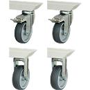 Rau Jeu de roulettes pour tables de travail réglables en hauteur Adlatus 150, 2 roulettes fixes et 2 roulettes pivotantes avec frein, Ø 100 mm, H 135 mm, TPR, gris