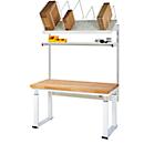 Rau Packtischsystem 01 Werbank-Serie adlatus 600, B 1500 x T 700 x H 740-1140 mm, Buche-Massivholzplatte, bis 600 kg