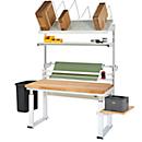 Rau Packtischsystem 04 Werbank-Serie adlatus 600, B 1500 x T 700 x H 740-1140 mm, Buche-Massivholzplatte, bis 600 kg