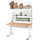 Rau Packtischsystem 05 Werktisch-Serie adlatus 300, B 1500 x T 800 x H 720-1120 mm, Buche-Massivholzplatte, bis 300 kg