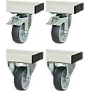 Rau Rollensatz für höhenverstellbare Arbeitstische Adlatus 300/600, 4 Lenkrollen mit Feststeller, Ø 100 mm, H 125 mm, TPR, grau