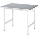 Rau Table de travail Jerry, hauteur réglable manuellement, plateau MDF 25 mm avec revêtement en tôle d'acier, jusqu'à 300 kg, L 1000 x P 1000 x H 800-850 mm, argent/gris clair