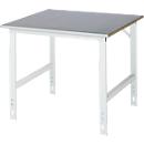 Rau Table de travail Tom, hauteur réglable manuellement, plateau MDF 25 mm avec revêtement en tôle d'acier, jusqu'à 500 kg, L 1000 x P 1000 x H 760-1080 mm, argent/gris clair