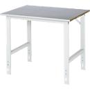 Rau Table de travail Tom, hauteur réglable manuellement, plateau MDF 25 mm avec revêtement en tôle d'acier, jusqu'à 500 kg, L 1000 x P 800 x H 760-1080 mm, argent/gris clair
