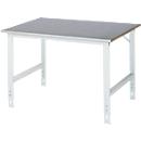 Rau Table de travail Tom, hauteur réglable manuellement, plateau MDF 25 mm avec revêtement en tôle d'acier, jusqu'à 500 kg, L 1250 x P 1000 x H 760-1080 mm, argent/gris clair