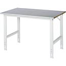 Rau Table de travail Tom, hauteur réglable manuellement, plateau MDF 25 mm avec revêtement en tôle d'acier, jusqu'à 500 kg, L 1250 x P 800 x H 760-1080 mm, argent/gris clair