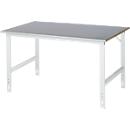 Rau Table de travail Tom, hauteur réglable manuellement, plateau MDF 25 mm avec revêtement en tôle d'acier, jusqu'à 500 kg, L 1500 x P 1000 x H 760-1080 mm, argent/gris clair