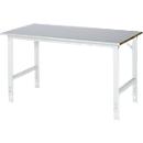 Rau Table de travail Tom, hauteur réglable manuellement, plateau MDF 25 mm avec revêtement en tôle d'acier, jusqu'à 500 kg, L 1500 x P 800 x H 760-1080 mm, argent/gris clair