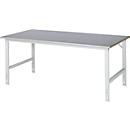 Rau Table de travail Tom, hauteur réglable manuellement, plateau MDF 25 mm avec revêtement en tôle d'acier, jusqu'à 500 kg, L 2000 x P 1000 x H 760-1080 mm, argent/gris clair
