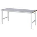 Rau Table de travail Tom, hauteur réglable manuellement, plateau MDF 25 mm avec revêtement en tôle d'acier, jusqu'à 500 kg, L 2000 x P 800 x H 760-1080 mm, argent/gris clair