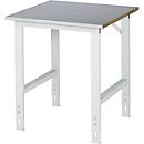 Rau Table de travail Tom, hauteur réglable manuellement, plateau MDF 25 mm avec revêtement en tôle d'acier, jusqu'à 500 kg, L 750 x P 800 x H 760-1080 mm, argent/gris clair