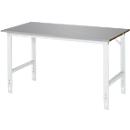 Rau Table de travail Tom, hauteur réglable manuellement, plateau MDF 25 mm avec revêtement inox, jusqu'à 500 kg, L 1500 x P 800 x H 760-1080 mm, argent/gris clair