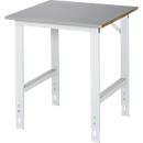 Rau Table de travail Tom, hauteur réglable manuellement, plateau MDF 25 mm avec revêtement inox, jusqu'à 500 kg, L 750 x P 800 x H 760-1080 mm, argent/gris clair