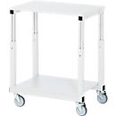 Rau Tischwagen Serie E, 2 Etagen, Melaminplatten, Stahlrohr-Gestell, 4 TPE-Lenkrollen, B 700 x T 500 x H 650-1000 mm, bis 450 kg, lichtgrau