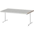 Rau werktafel Adlatus, elektrisch in hoogte verstelbaar, 25 mm MDF blad, roestvrij stalen bekleding, tot 150 kg, B 2000 x D 1000 x H 720-1120 mm, zilver/lichtgrijs